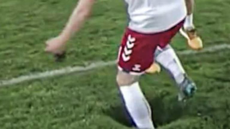 Mysterious hole appears in the middle of the pitch during Austria’s clash against Denmark Mysterious hole appears in the middle of the pitch during Austria’s clash against Denmark