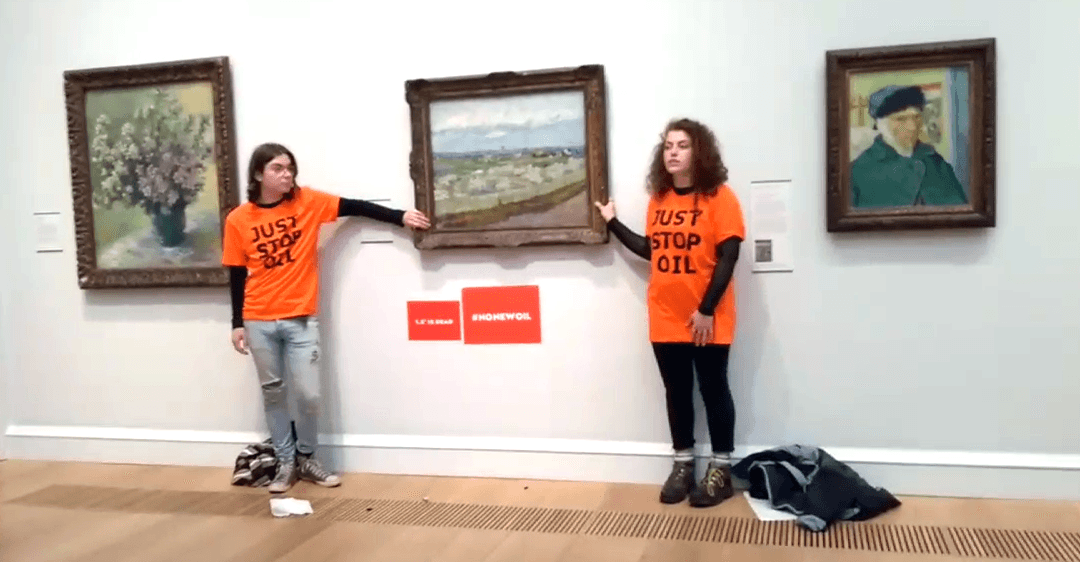Just Stop Oil protestors glue themselves to Van Gogh painting in climate change protest