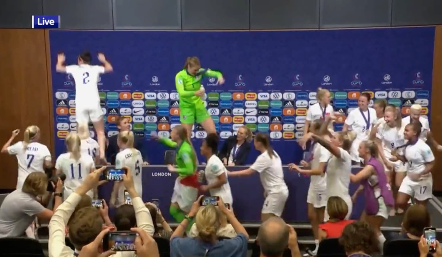 England stars gatecrash Sarina Wiegman press conference singing ‘it’s coming home’
