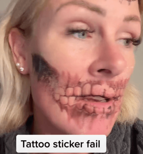 Mum is terrified she can’t remove Halloween face tattoo Mum is terrified she can’t remove Halloween face tattoo