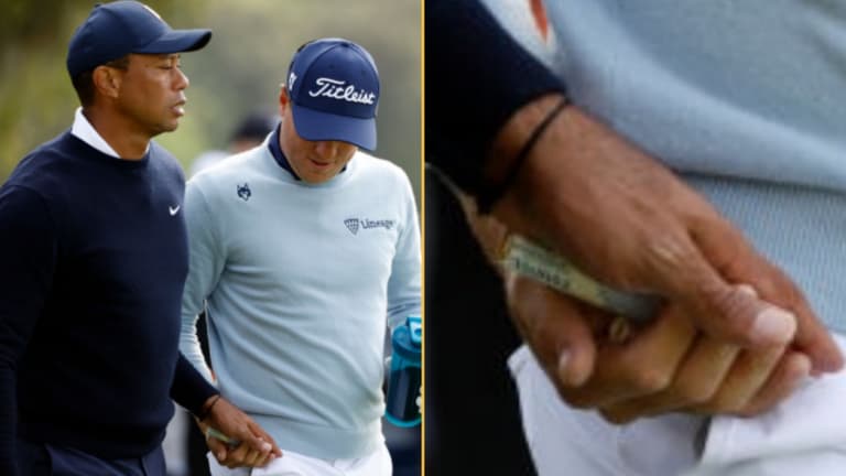 Tiger Woods slips his partner a tampon in prank at Genesis Invitational Tiger Woods slips his partner a tampon in prank at Genesis Invitational