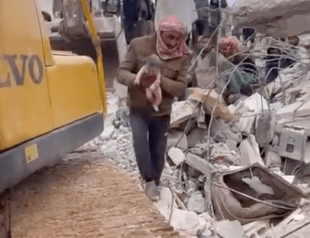 Harrowing moment baby rescued after being born under rubble of Monday’s earthquake