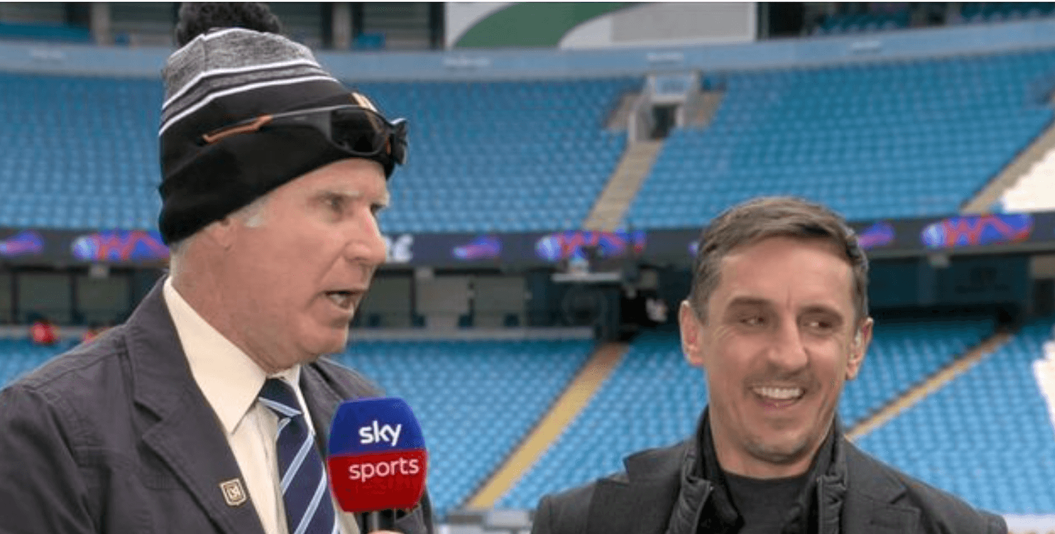 Will Ferrell interrupts Sky Sports coverage to catch up with Roy Keane