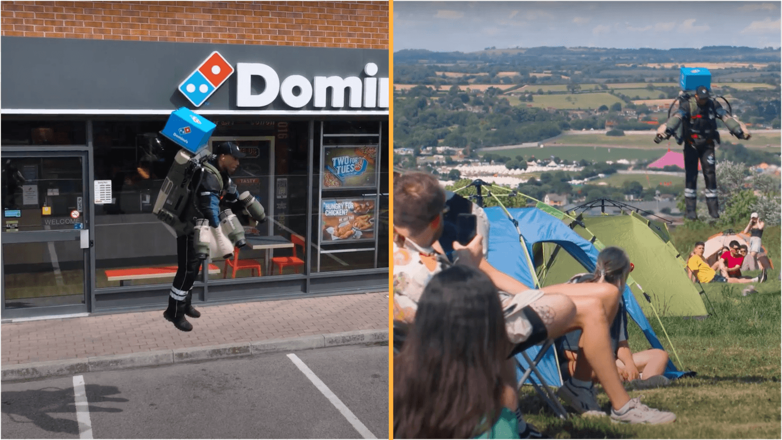 Footage emerges of Domino’s testing jet suit delivery at Glastonbury
