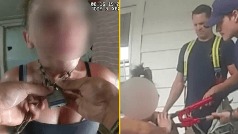 Woman found chained to the floor with padlock around her neck Woman found chained to the floor with padlock around her neck