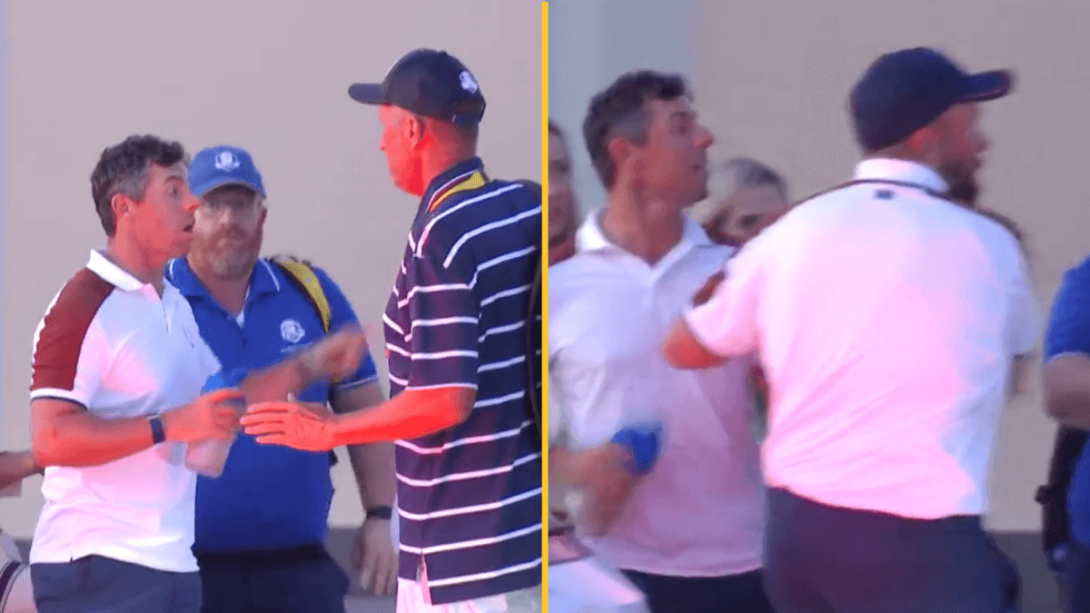 Shane Lowry forced to drag Rory McIlroy away from heated argument