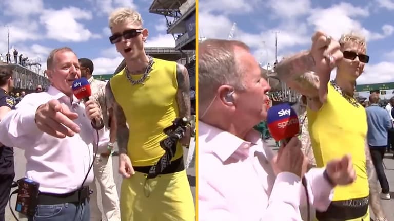 Machine Gun Kelly storms off Sky F1 interview in savage Martin Brundle moment Machine Gun Kelly storms off Sky F1 interview in savage Martin Brundle moment