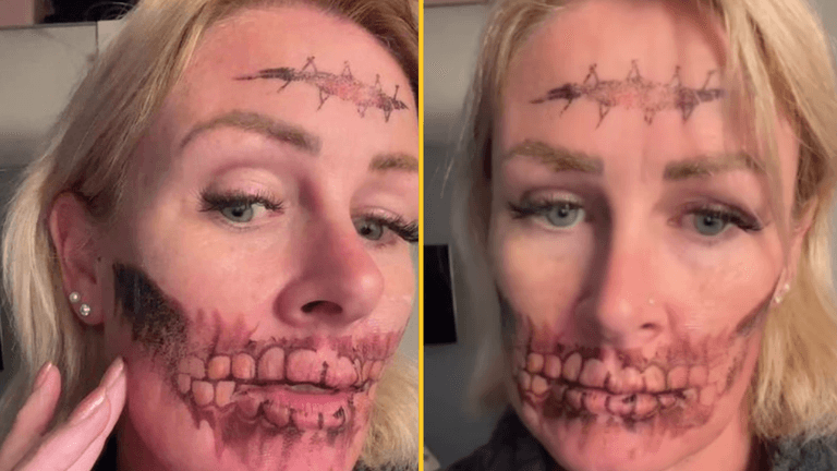 Woman left horrified after ‘temporary’ Halloween face tattoo won’t wash off Woman left horrified after ‘temporary’ Halloween face tattoo won’t wash off