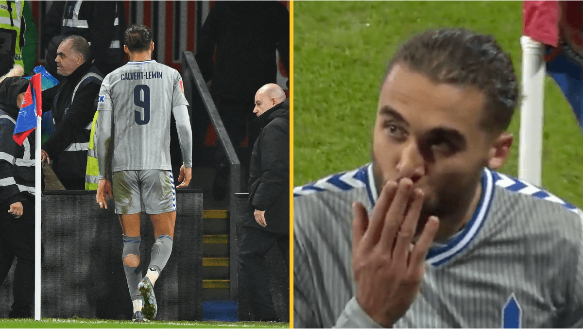Dominic Calvert-Lewin blows a kiss to Crystal Palace fans after being sent off in FA Cup clash