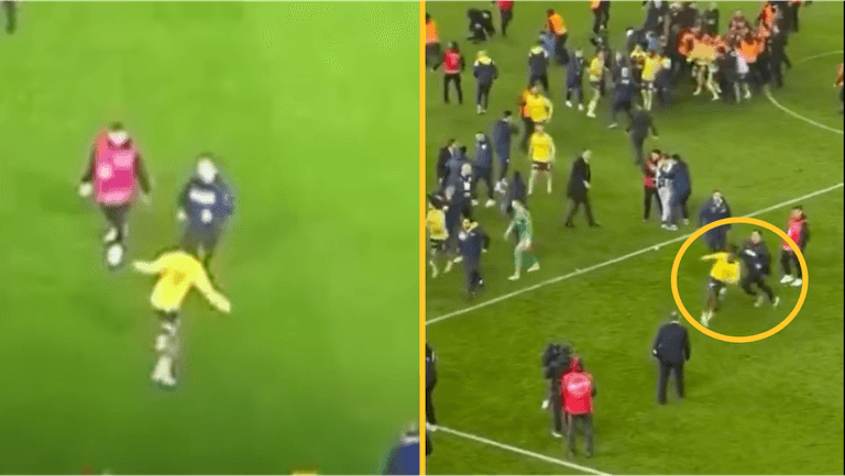 Michy Batshuayi unleashes ‘spinning kick’ on supporters as fans attack players in chaotic game Michy Batshuayi unleashes ‘spinning kick’ on supporters as fans attack players in chaotic game