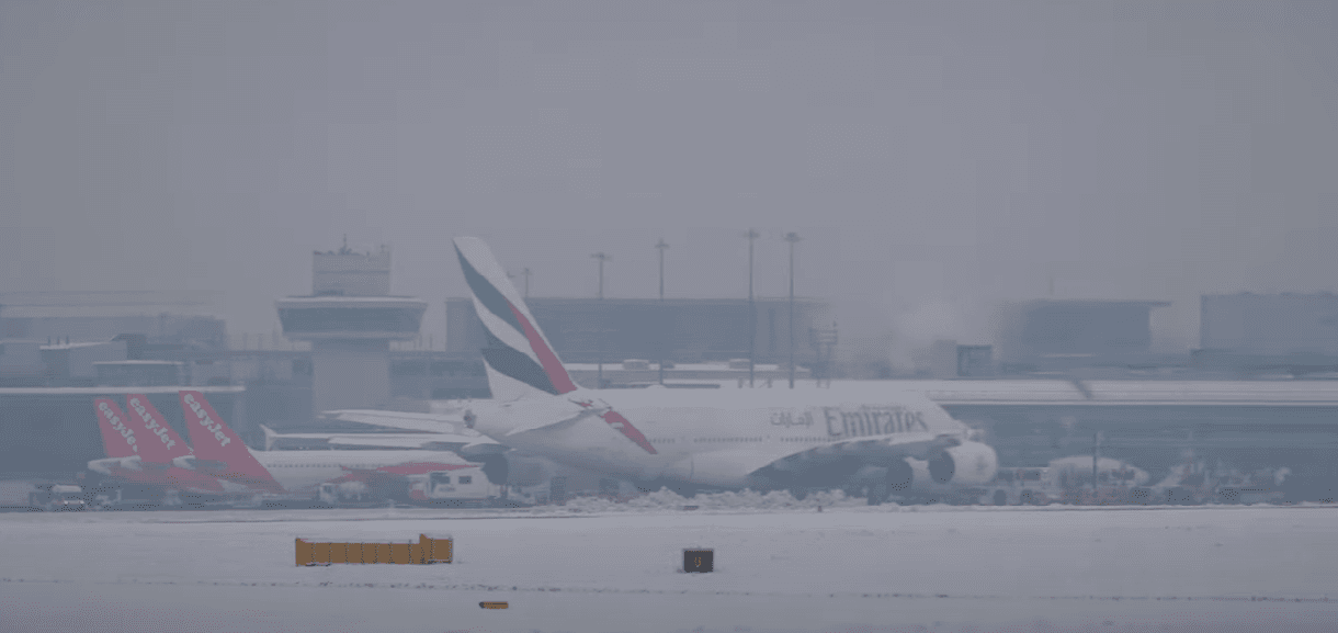 Major UK airport announces severe delays after flights grounded due to heavy snow