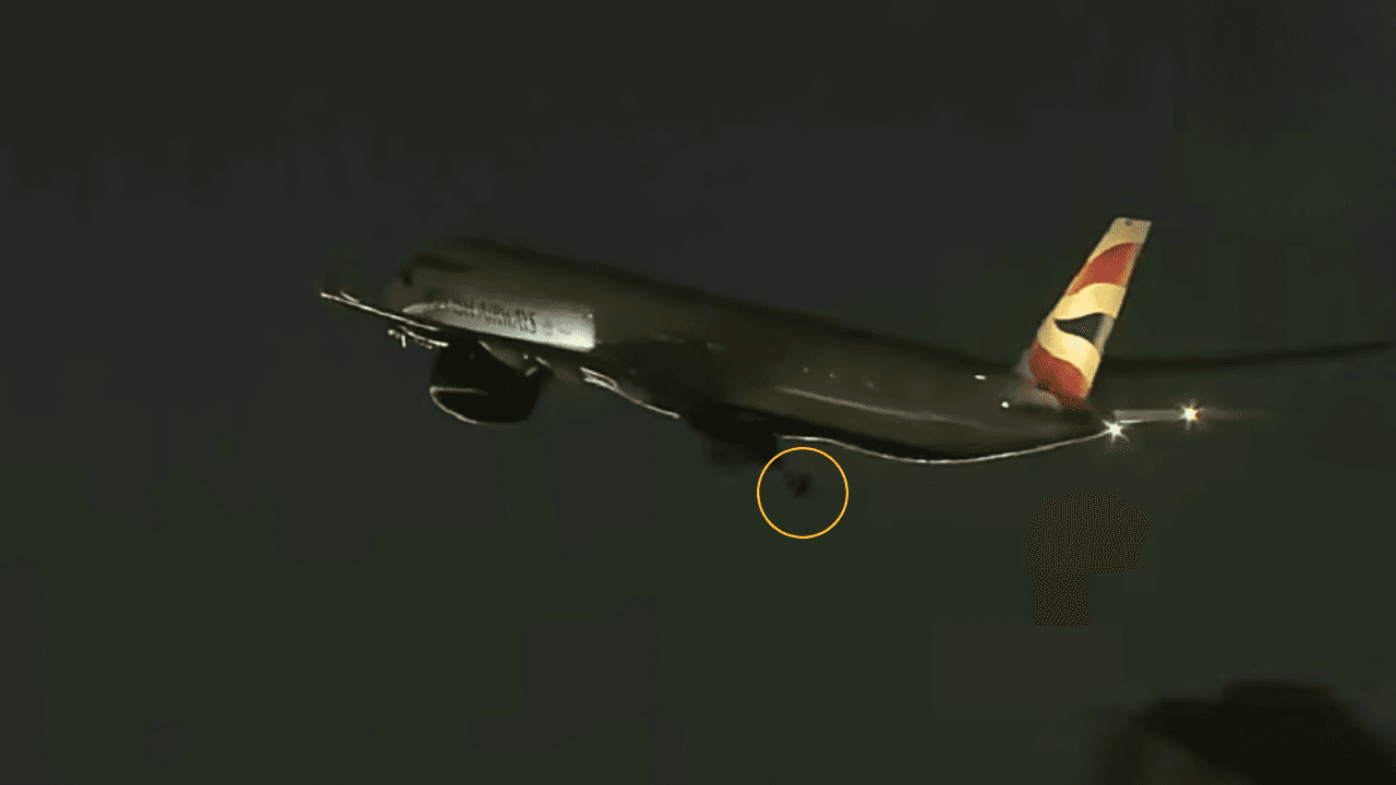Watch moment wheel falls off British Airways plane during take off