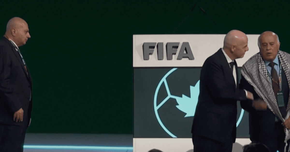 Incredibly awkward moment Infantino attempts to secure Israel-Palestine handshake