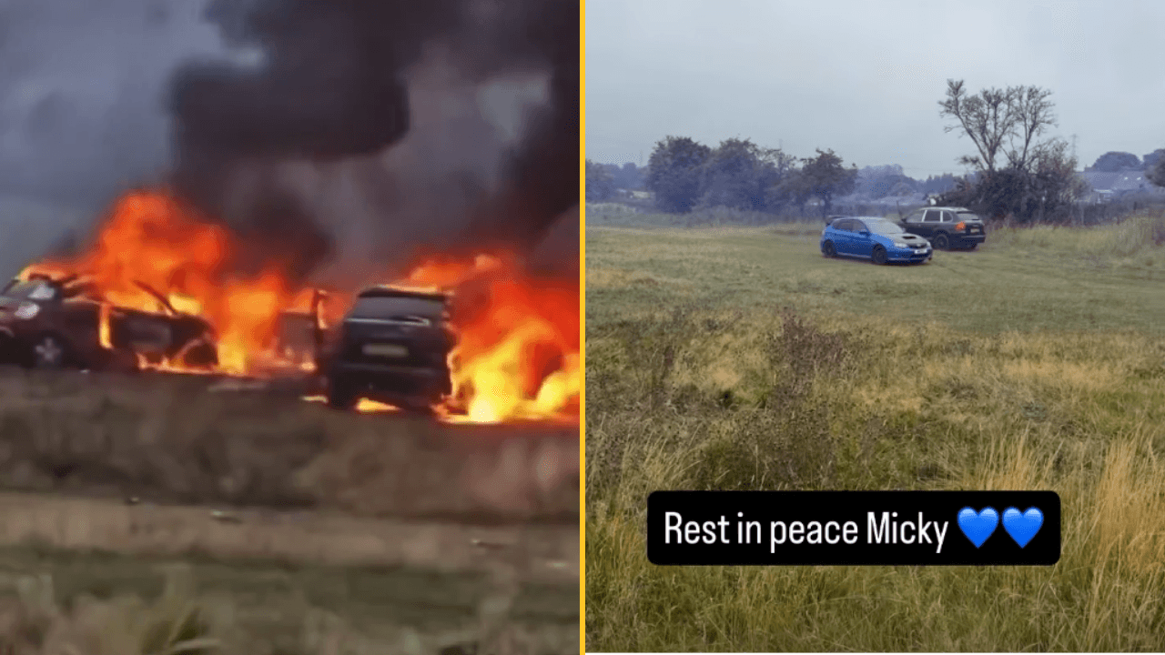 Cars set on fire at vigil for young man killed in A66 crash