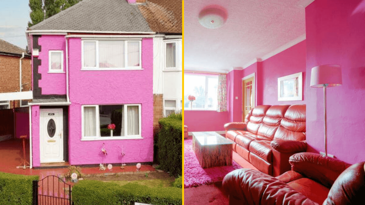 ‘Barbie house’ where every room is bright pink goes up for sale on UK street