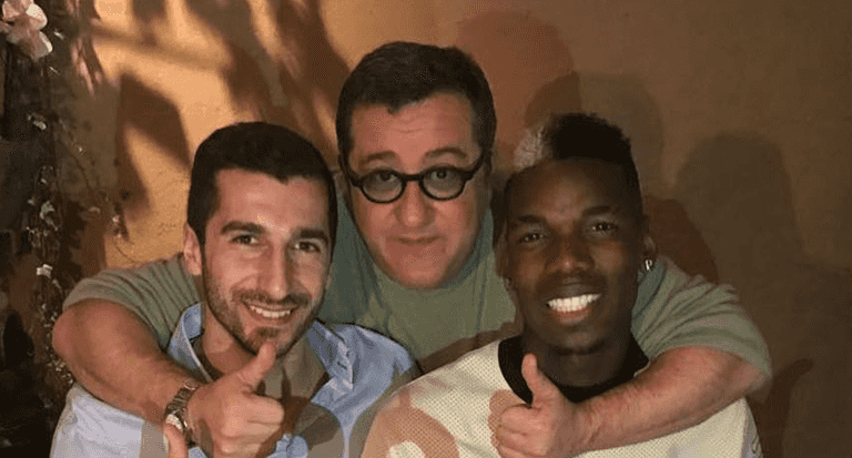 Henrikh Mkhitaryan celebrates with Paul Pogba and Mino Raiola as Alexis Sanchez swap deal nears Henrikh Mkhitaryan celebrates with Paul Pogba and Mino Raiola as Alexis Sanchez swap deal nears