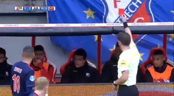 Utrecht player receives marching orders for comedic jerk move from the bench Utrecht player receives marching orders for comedic jerk move from the bench