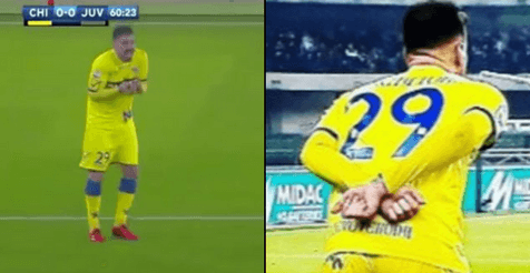 Italian defender sent off for making hand gesture with dark meaning Italian defender sent off for making hand gesture with dark meaning