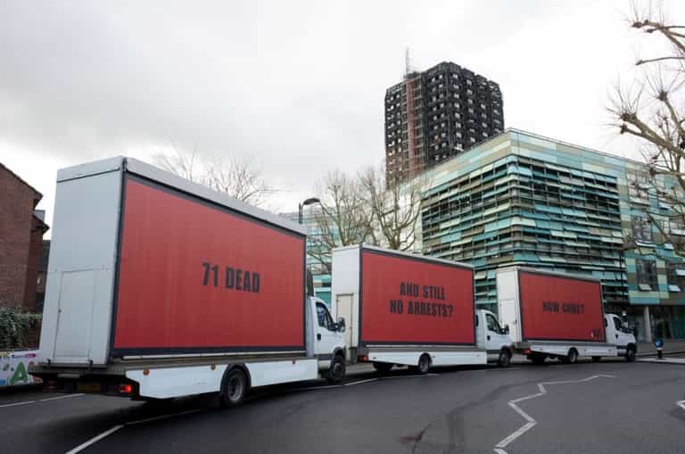 Speaking to the Grenfell campaigners that parked three billboards outside parliament Speaking to the Grenfell campaigners that parked three billboards outside parliament