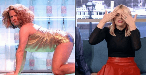 Holly Willoughby had an understandable reaction to Dec stripping into gold hot pants on Saturday Night Takeaway Holly Willoughby had an understandable reaction to Dec stripping into gold hot pants on Saturday Night Takeaway