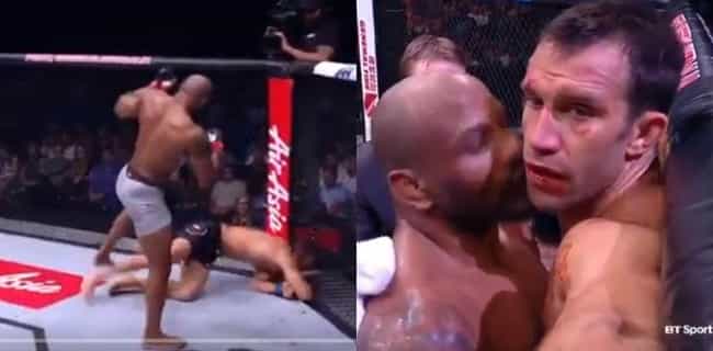 Yoel Romero brutally knocks out Luke Rockhold before kissing him in bizarre consolation effort Yoel Romero brutally knocks out Luke Rockhold before kissing him in bizarre consolation effort