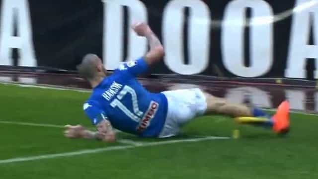 Marek Hamsik destroys corner flag, gets booked and has goal taken away Marek Hamsik destroys corner flag, gets booked and has goal taken away