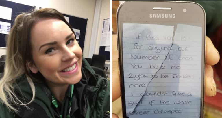 The woman who left an abusive note on an ambulance has now called another paramedic a ‘p****’ The woman who left an abusive note on an ambulance has now called another paramedic a ‘p****’