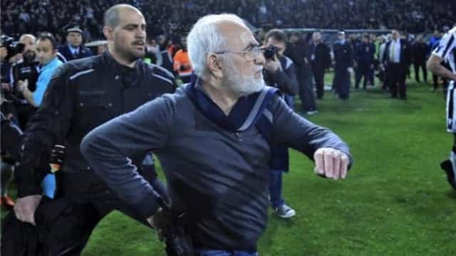 Greek football club owner punished for invading pitch with a gun Greek football club owner punished for invading pitch with a gun