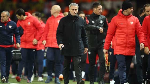 Jose Mourinho went straight into the Sevilla dressing room after Champions League defeat Jose Mourinho went straight into the Sevilla dressing room after Champions League defeat