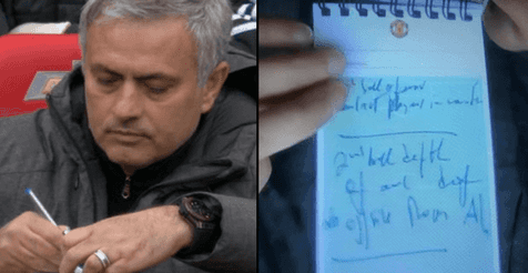 Jose Mourinho wrote something genius down on his notepad before Rashford’s goal Jose Mourinho wrote something genius down on his notepad before Rashford’s goal