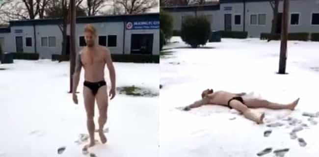 Nothing to see here, just Paul McShane doing snow angels in his underwear Nothing to see here, just Paul McShane doing snow angels in his underwear