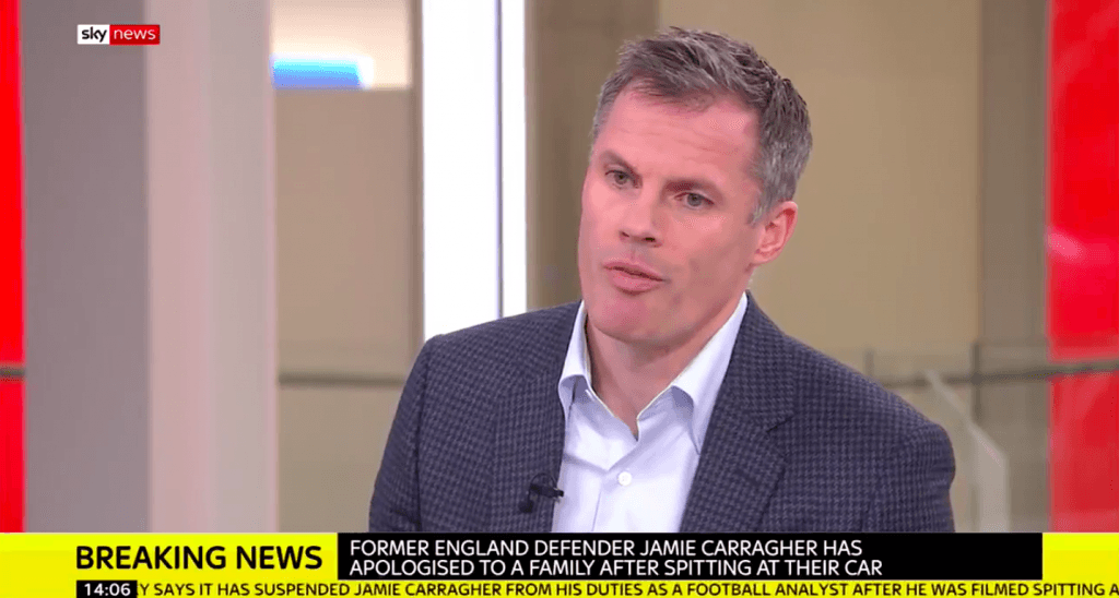Jamie Carragher has been suspended from his punditry duties by Sky Sports