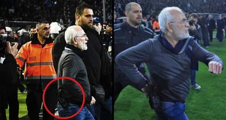 Greek football club owner invades pitch with gun to protest disallowed goal Greek football club owner invades pitch with gun to protest disallowed goal