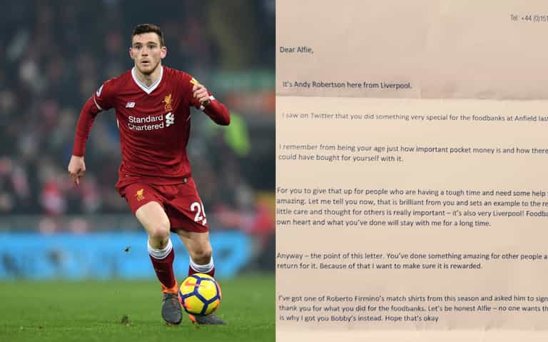 Andy Robertson sends signed Firmino jersey to young Liverpool fan who gave pocket money to food bank Andy Robertson sends signed Firmino jersey to young Liverpool fan who gave pocket money to food bank