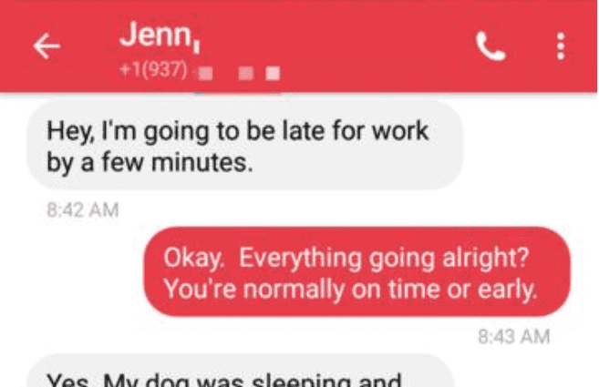 Woman tells boss she’ll be late for work, receives perfect response Woman tells boss she’ll be late for work, receives perfect response