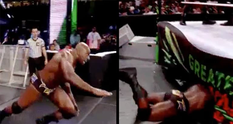 WWE wrestler Titus O’Neil spectacularly faceplants on his way to the ring, ends up underneath it WWE wrestler Titus O’Neil spectacularly faceplants on his way to the ring, ends up underneath it