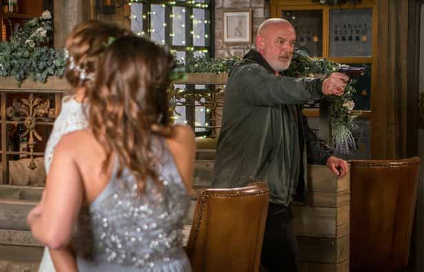 Pat Phelan will shoot an innocent victim and take a wedding hostage in Corrie Pat Phelan will shoot an innocent victim and take a wedding hostage in Corrie