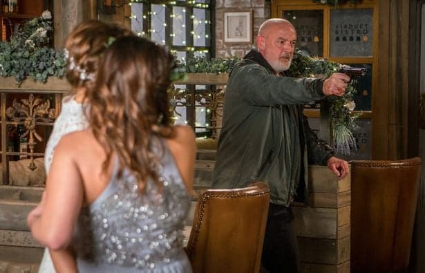 Pat Phelan will shoot an innocent victim and take a wedding hostage in Corrie Pat Phelan will shoot an innocent victim and take a wedding hostage in Corrie