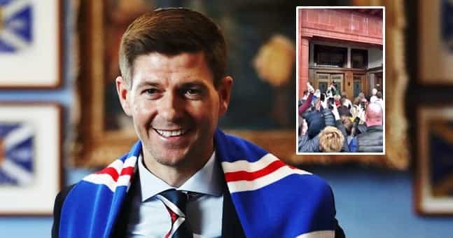 Unfortunate sectarian chants outside Ibrox during Steven Gerrard unveiling Unfortunate sectarian chants outside Ibrox during Steven Gerrard unveiling