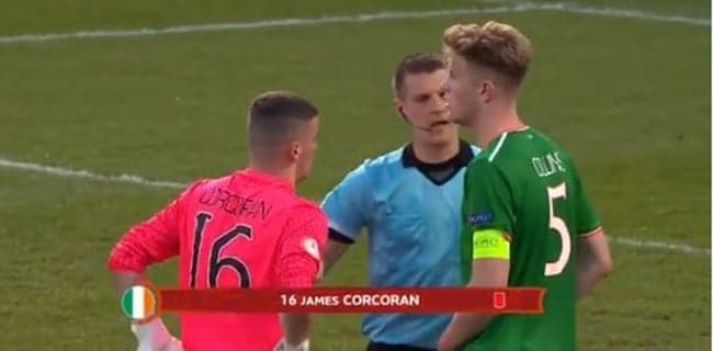 Irish keeper sent off during penalty shoot out in farcical circumstances Irish keeper sent off during penalty shoot out in farcical circumstances