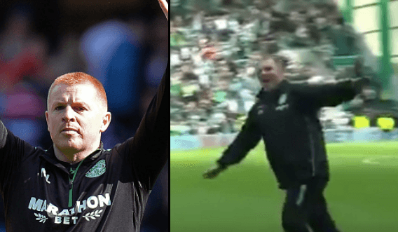 Neil Lennon sent off for airplane celebration after last minute goal against Rangers Neil Lennon sent off for airplane celebration after last minute goal against Rangers