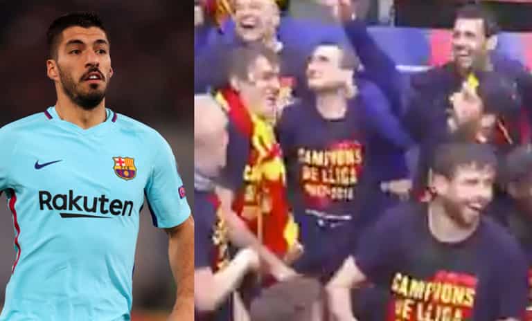 WATCH: Luis Suarez steals manager’s shoe, throws it off Barcelona’s parade bus WATCH: Luis Suarez steals manager’s shoe, throws it off Barcelona’s parade bus