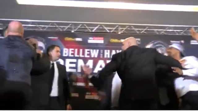 Tony Bellew and David Haye have to be separated after heated staredown Tony Bellew and David Haye have to be separated after heated staredown