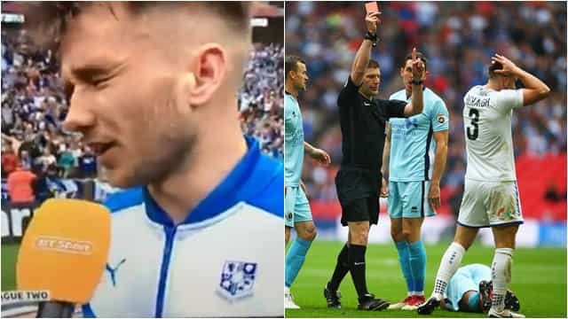 Tranmere defender swears on live TV after teammates bail him out in play-off final Tranmere defender swears on live TV after teammates bail him out in play-off final