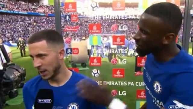Antonio Rudiger used his post-match interview to beg Eden Hazard to stay at Chelsea Antonio Rudiger used his post-match interview to beg Eden Hazard to stay at Chelsea