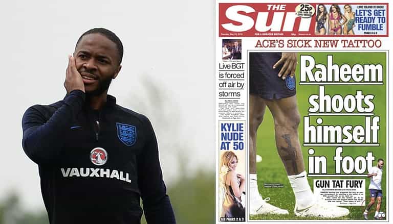Raheem Sterling responds to The Sun’s front page on his new gun tattoo Raheem Sterling responds to The Sun’s front page on his new gun tattoo