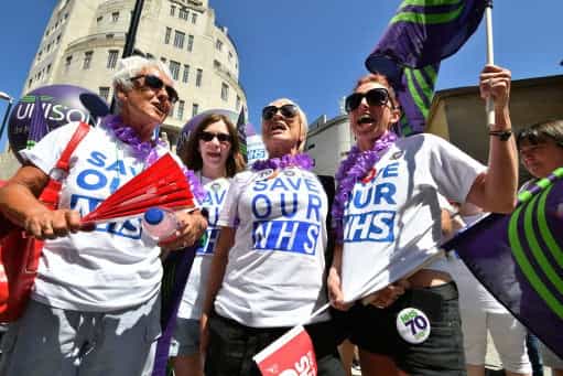 Thousands protest on the NHS’ 70th birthday in London and demand Theresa May’s resignation Thousands protest on the NHS’ 70th birthday in London and demand Theresa May’s resignation