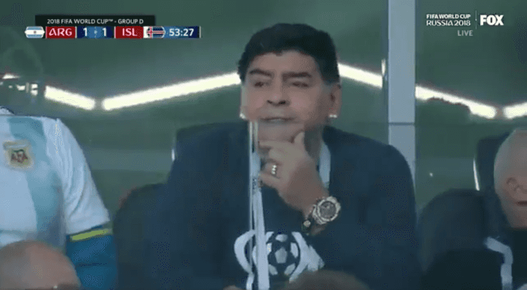 Diego Maradona spotted making ‘racist gesture’ during Argentina vs Iceland match Diego Maradona spotted making ‘racist gesture’ during Argentina vs Iceland match