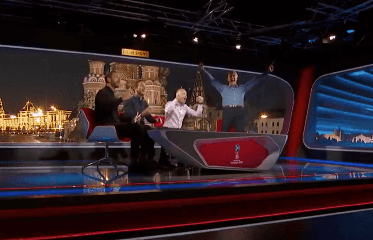 England fans loved the contrasting reactions to Harry Kane’s winner in the BBC studio England fans loved the contrasting reactions to Harry Kane’s winner in the BBC studio