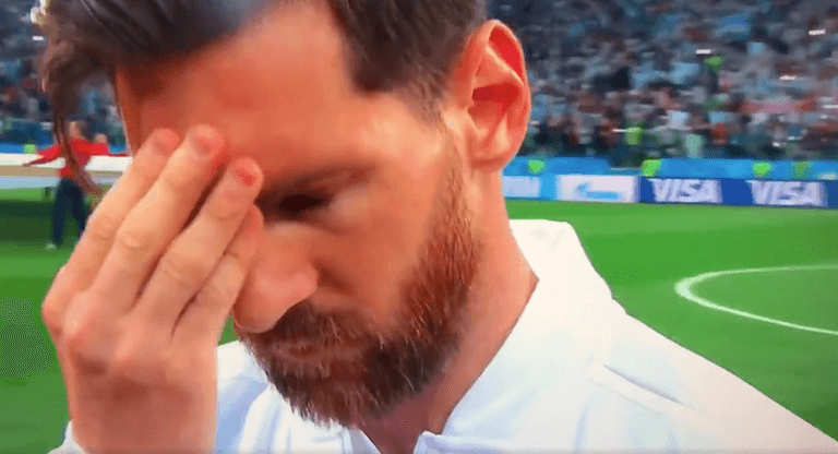 Lionel Messi looked understandably stressed during Argentina’s national anthem Lionel Messi looked understandably stressed during Argentina’s national anthem